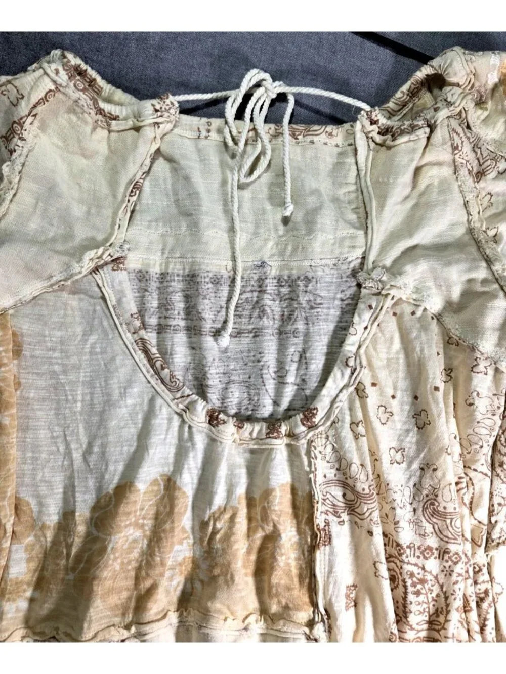 Free People Boom Boom Tunic Floral Embroidered Puff Sleeve Sz XS Feminine